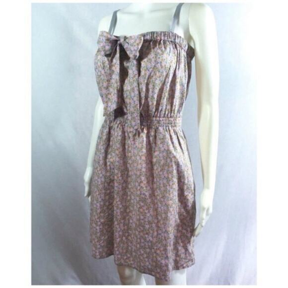 New J. Crew Sundress Sz S Grey Pink Floral Adjustable Straps Bow Tie Pockets - Picture 5 of 9